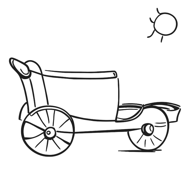 antique carriage to paint 4 wooden wheels details in line decoration vector illustration doodle