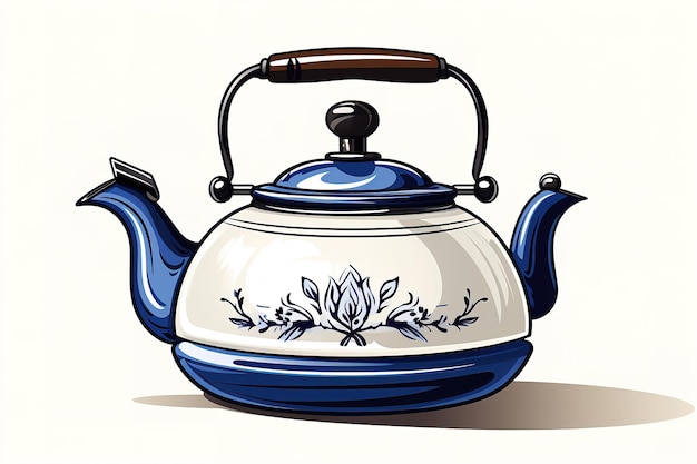 Vector antique ceramic teapot on the table isolated white background