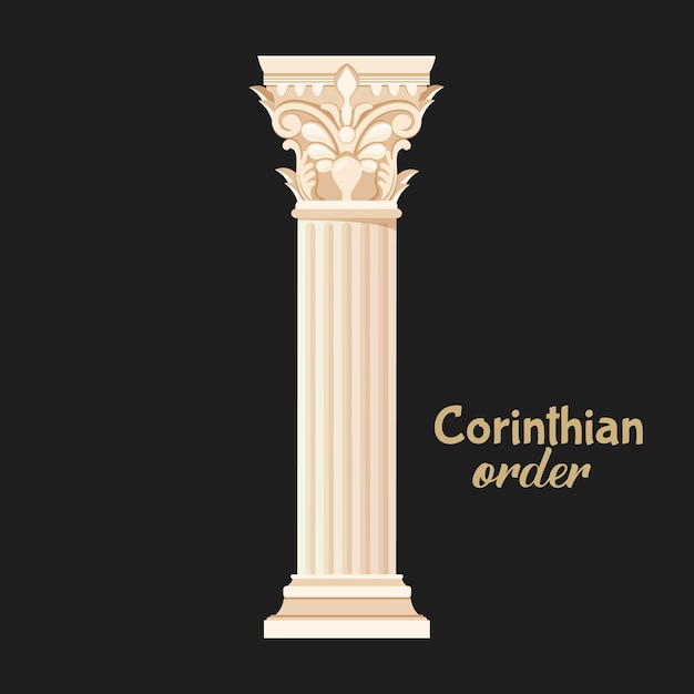 Vector antique column of greek architecture with corinthian order isolated on dark background