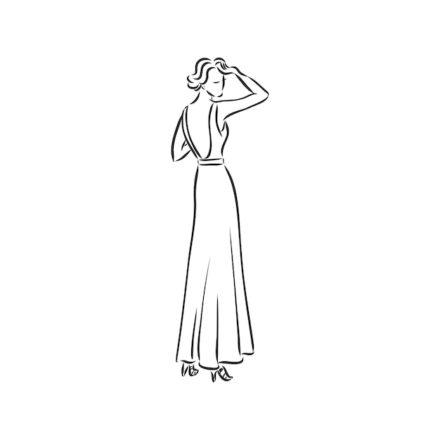 Antique dressed lady Old fashion vector illustration Victorian woman in historical dress