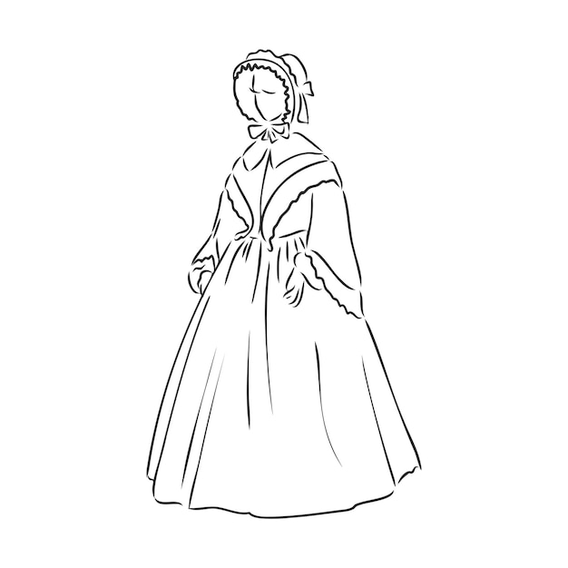 Antique dressed lady Old fashion vector illustration Victorian woman in historical dress