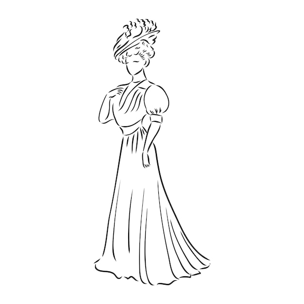 Antique dressed lady Old fashion vector illustration Victorian woman in historical dress