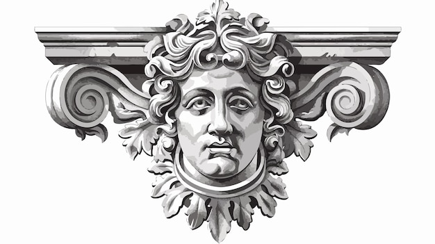 Vector antique face sculpture in vintage architecture vector illustration