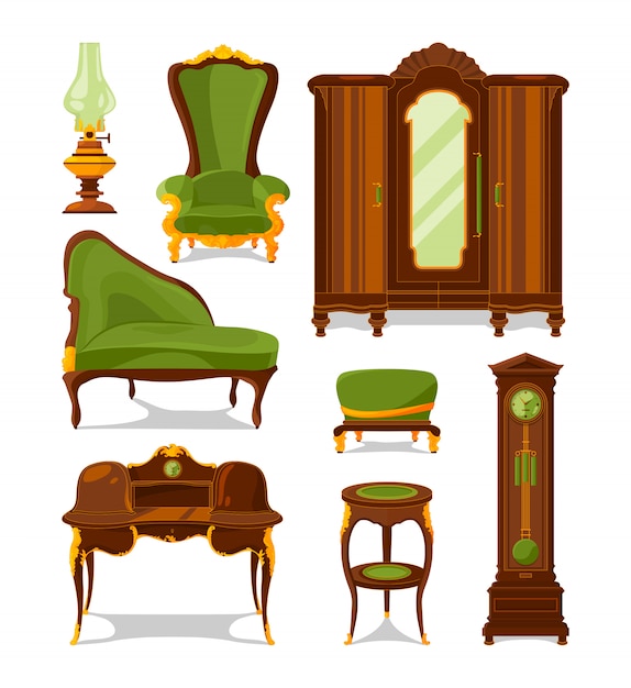 Antique furniture in cartoon style.  isolate