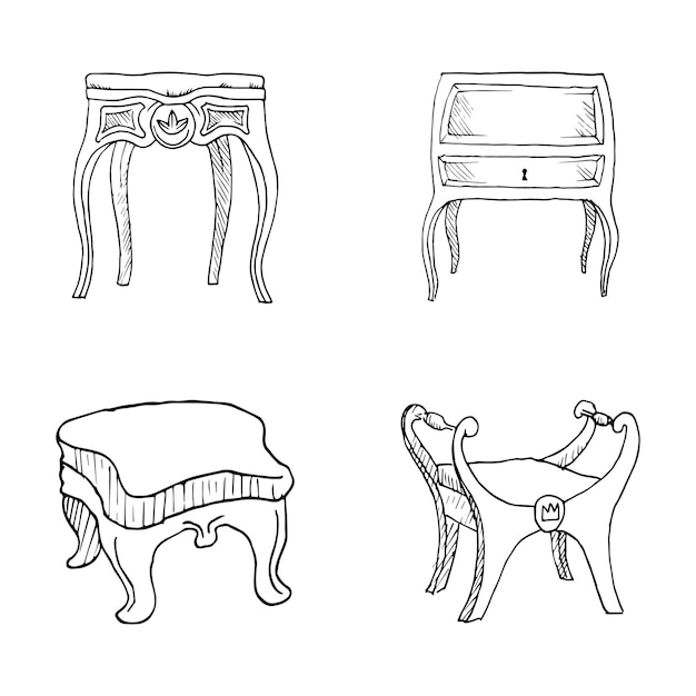 Antique Furniture Illustrations in Art Ink Style