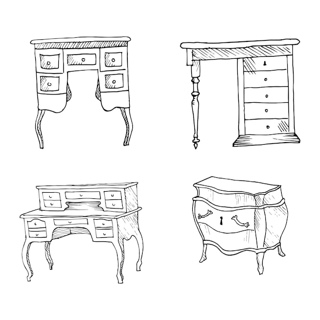 Antique Furniture Illustrations in Art Ink Style