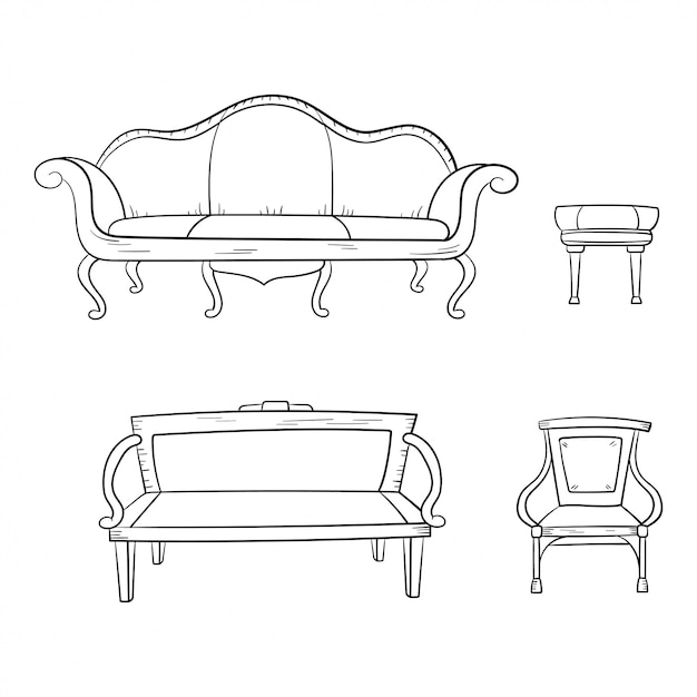 Antique furniture set - chair, couch, sofa, chair isolated