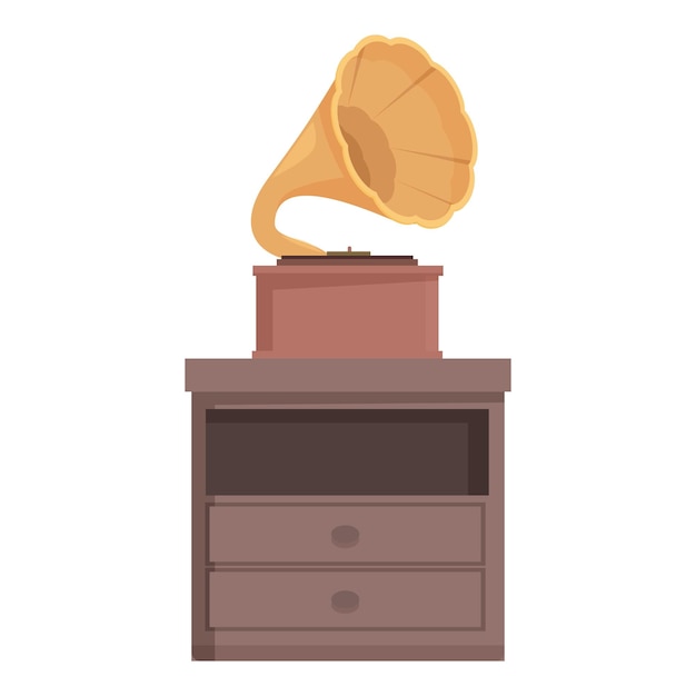 Vector antique gramophone playing music on top of wooden cabinet