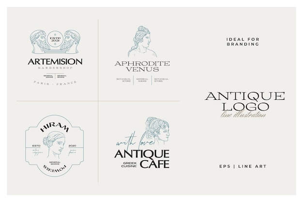 Antique Greek classic statues vector logo set Modern tattoo and logotip