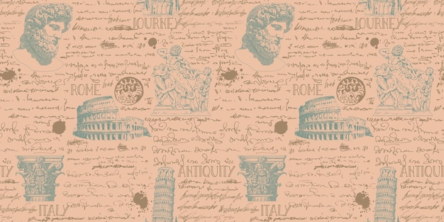 Vector antique italy landmarks in the style of traveler notes and sketches