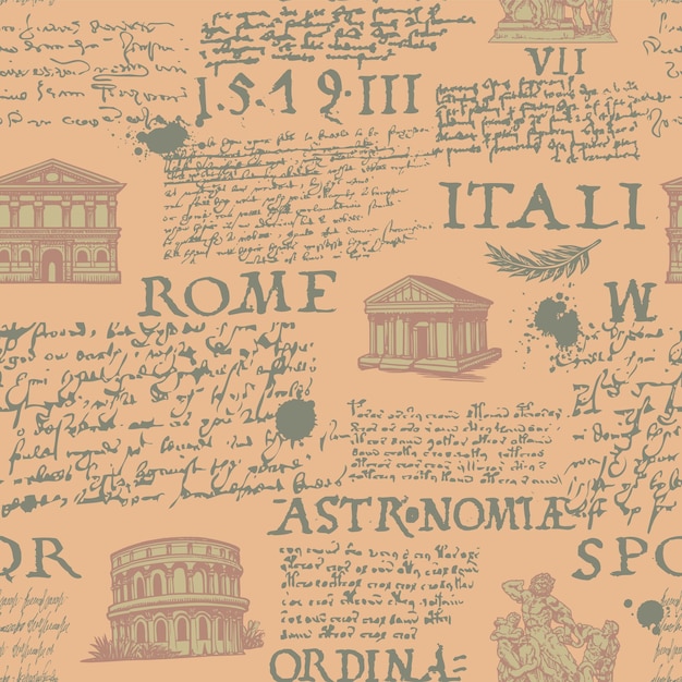 Vector antique italy landmarks in the style of traveler notes and sketches