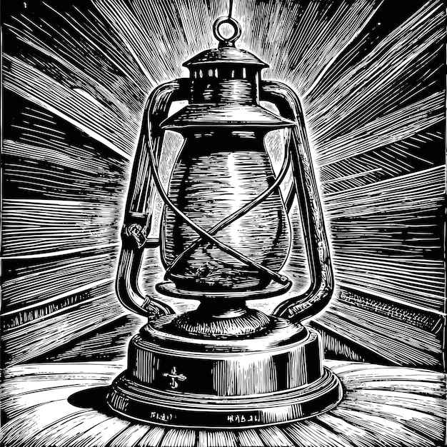 Vector antique lantern engraved vector