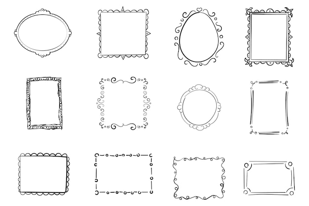 Antique ornamental cute photo frames for planner journal web design Hand drawn doodle style Vector