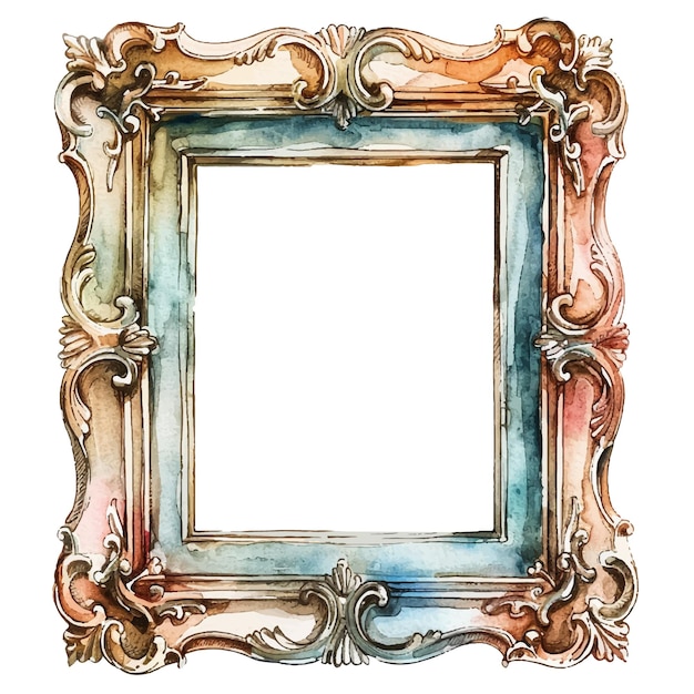 Vector antique photo frame vector illustration in watercolor style