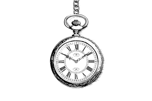 Antique pocket watch vintage engraved hand drawn vector illustration