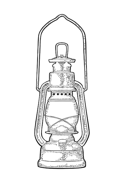 Antique retro gas lamp Vintage black engraving illustration for poster web Isolated on white background