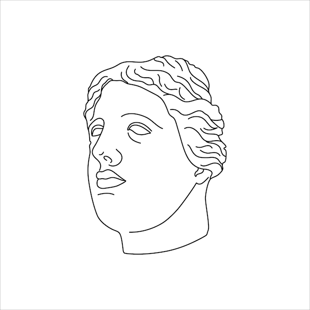 Antique Statue Head in a Minimal Liner Trendy Style. Vector Illustration of the Greek God for Prints on t-Shirts, Posters, Postcards, Tattoos and more