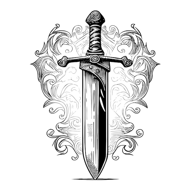 Antique sword hand drawn sketch vector illustration