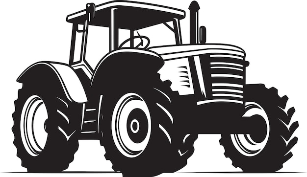 Antique Tractor Vector Icon Vintage Farming Equipment in Black