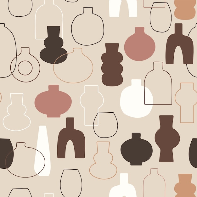 Antique vases vector illustration Earthy colored seamless pattern Modern minimalist background