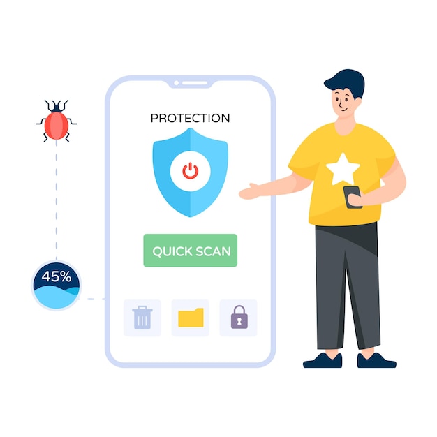 An antivirus app in a phone, flat vector download