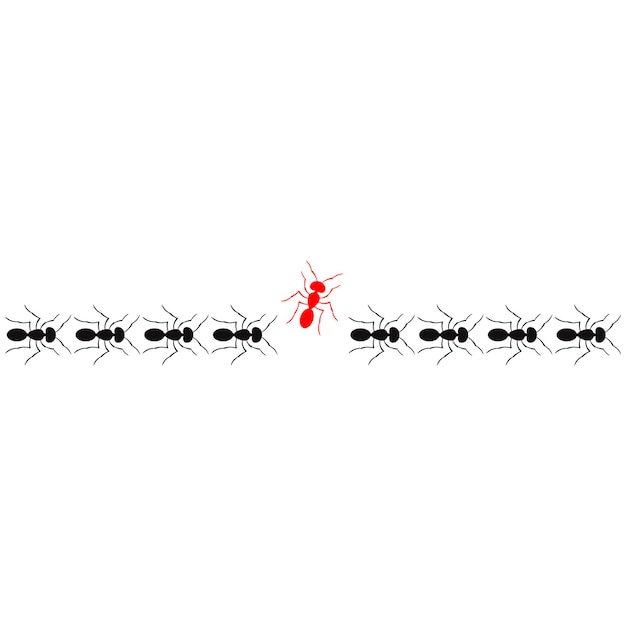 Ants marching or walking and one changing direction Think differently Different unique leadership change new idea new path innovation be yourself business concept Vector illustration