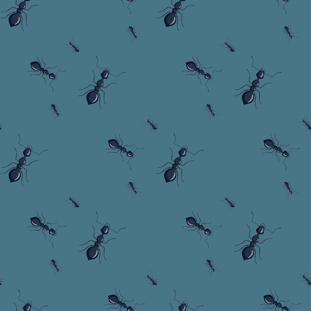 Ants seamless pattern. Insects on colorful background. Vector illustration for textile