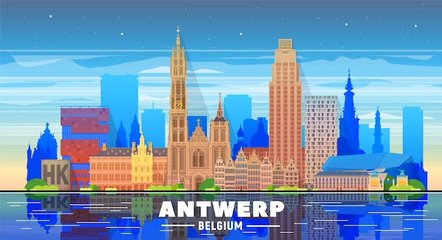 Antwerp Belgium skyline with panorama in white background Vector Illustration Business travel and tourism concept with modern buildings Image for presentation banner web site