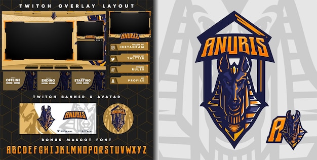 anubis logo for e-sport gaming mascot logo and twitch overlay template