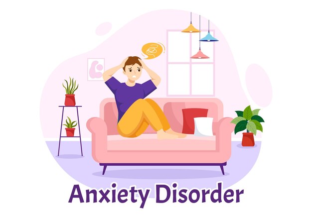 Vector anxiety disorder illustration with frustrated person and confusion in depression or mental health