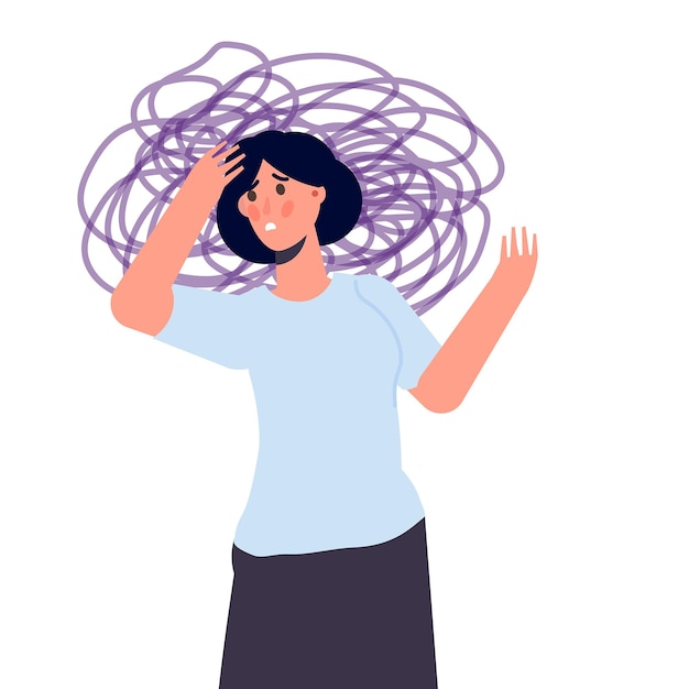 Vector anxious, depression. mental health, anxiety, self-deception concept. flat vector illustration