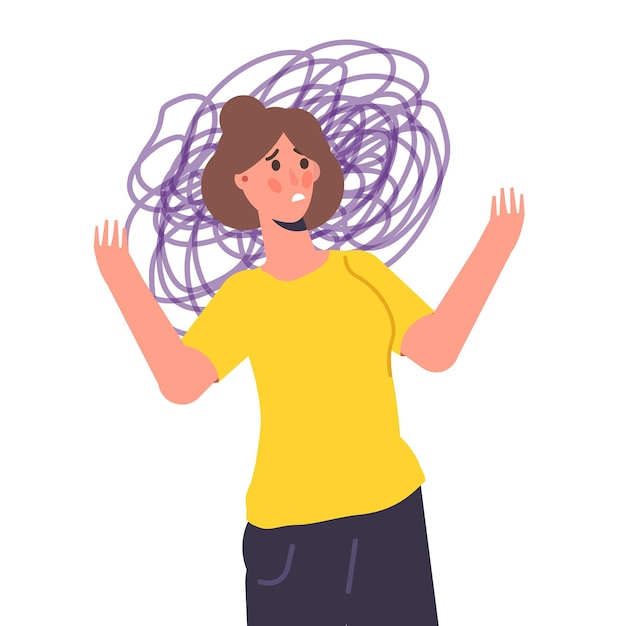 Vector anxious, depression. mental health, anxiety, self-deception concept. flat vector illustration