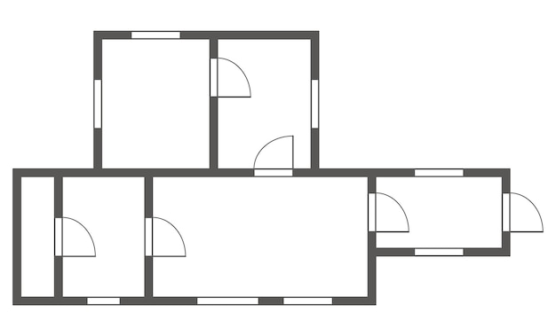 Apartment architectural plan Black and white isolated condominium or house Floor plan interior design kitchen bedrooms living room dining room and bathroom Apartment without furniture top view