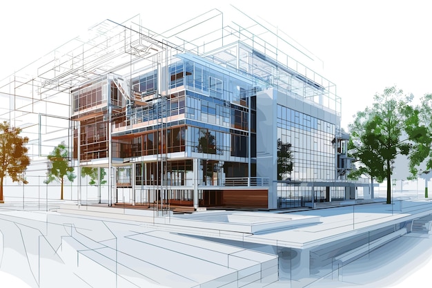 Vector apartment building design concept architects computer generated visualization in drawing style