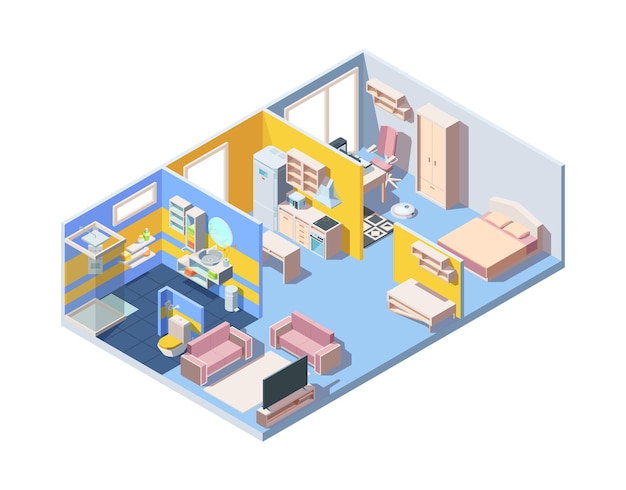 Apartment interior isometric concept