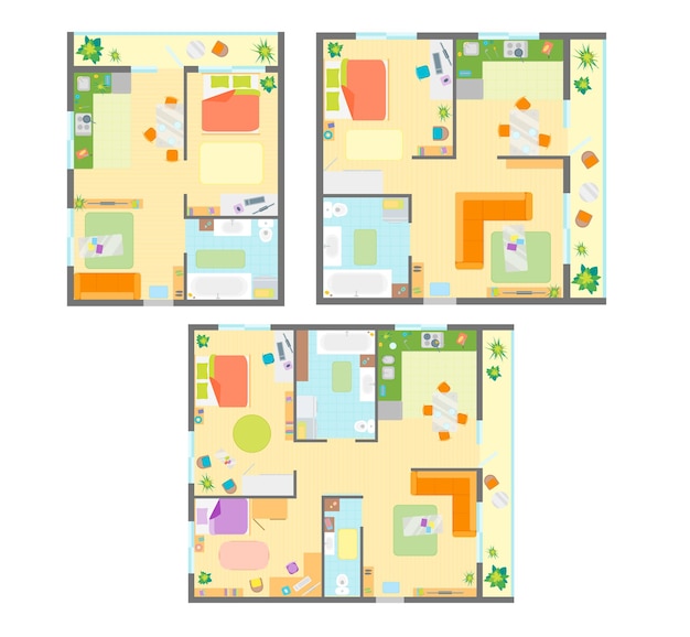 Vector apartment plan with furniture set top view basic room scheme