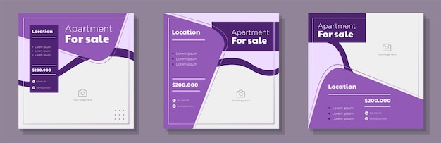 Apartment for sale social media post banner set real estate mortgage advertisement concept house