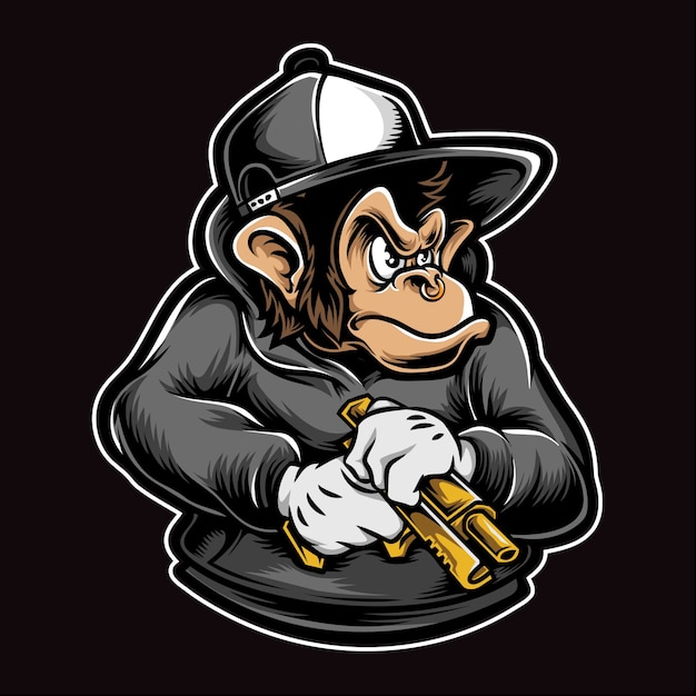 Ape holding gun illustration