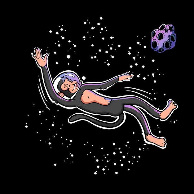 Ape swimming in space illustration