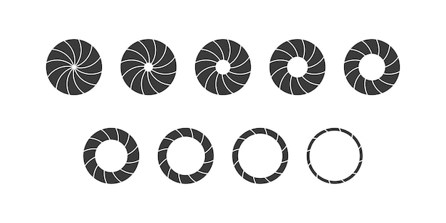 Aperture lens vector icon set Camera shutter symbol collection Open and close diaphragm