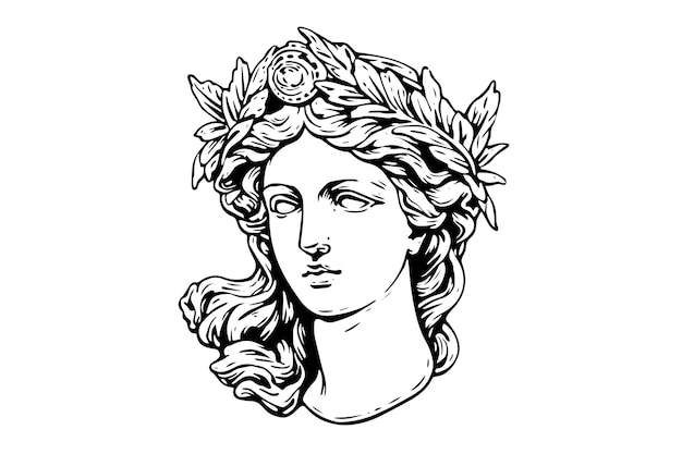 Vector aphrodite head hand drawn ink sketch engraved style vector illustration