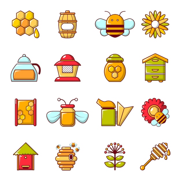 Apiary honey icons set