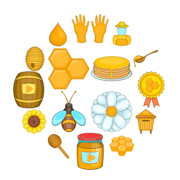 Apiary icon set, cartoon style