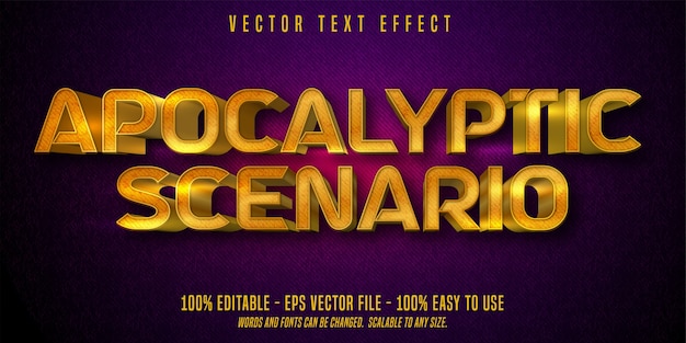 Apocalyptic scenario text, shiny gold style editable text effect