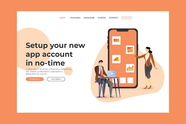 App Account landing page template Premium Vector