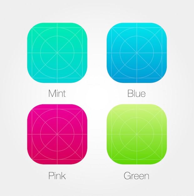 App Icon Template Set with Guidelines.  Fresh Colour