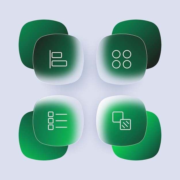 App menu set icon Applications program order alignment captures pictogram circles squares settings Technology concept Glassmorphism style Vector line icon for Business and Advertising