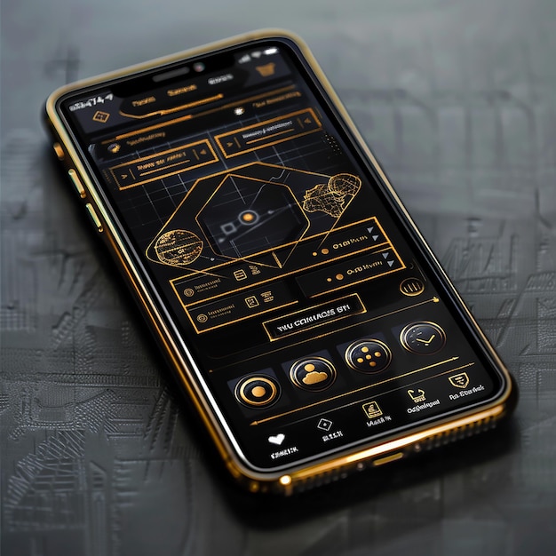 Vector app for mobile phone black and gold display