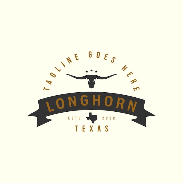 Apparel longhorn skull with vintage style logo vector icon design template illustration