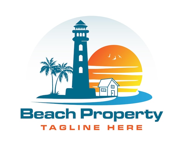 Appartment real estate beach lighthouse logo vector